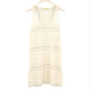 Gianni Bini Sleeveless Knit Crochet Ivory Overlay Cover Up Tunic Top Medium